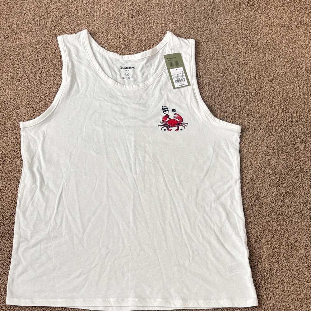 Goodfellow & Co White Tank Top with Red Crab Design